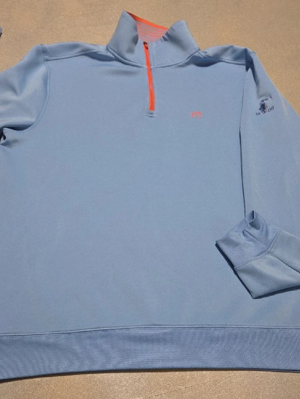Southern Tide Men's Light Blue Quarter-Zip Sweater with Coral Accent